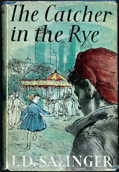 A 1951 copy of J.D. Salinger’s The Catcher in the Rye (Rare Book and Special Collections Division, Library of Congress) showing Holden and his sister at the carousel.